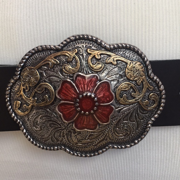 Landes leather belt brass tone buckle sz M new main image 5